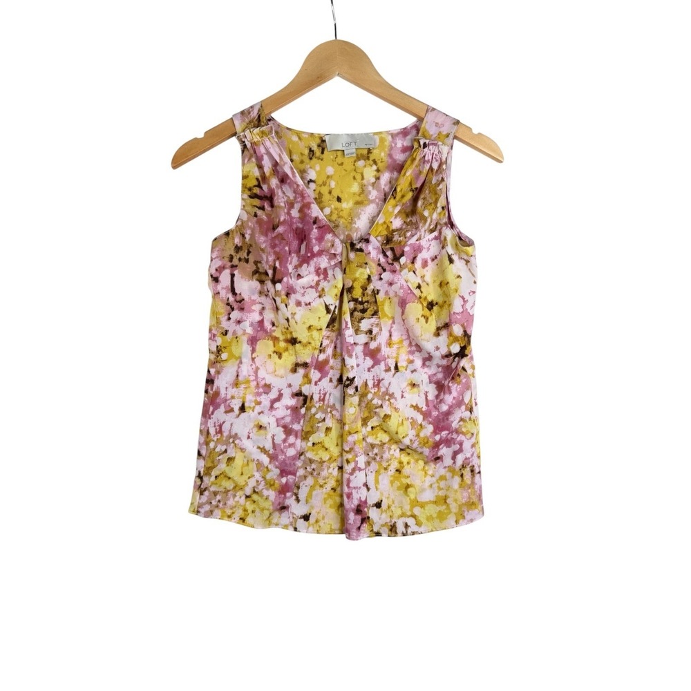 Loft Floral Print Sleeveless Blouse size XS Petite Yellow/Pink
